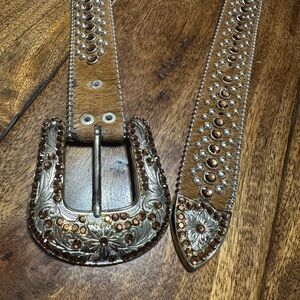 B.B. Simon Brown and Silver Studded Belt Vintage Leather